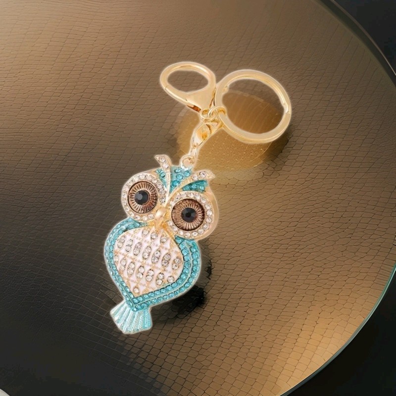 Rhinestone Owl Keychain Bag / Purse Charm / Backpack Key Chain Blue Accesories