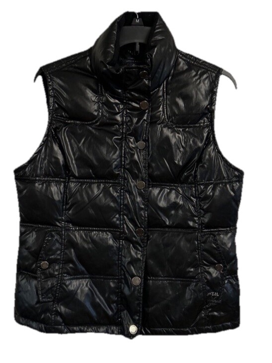Tommy Hilfiger Women’s XL Black Puffer Vest Full Zip High Neck with Pockets Retr