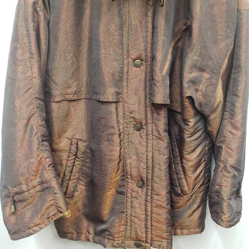 VTG French Navy Parka Coat Size Large Insulated Button Closure Shimmery Brown gallery