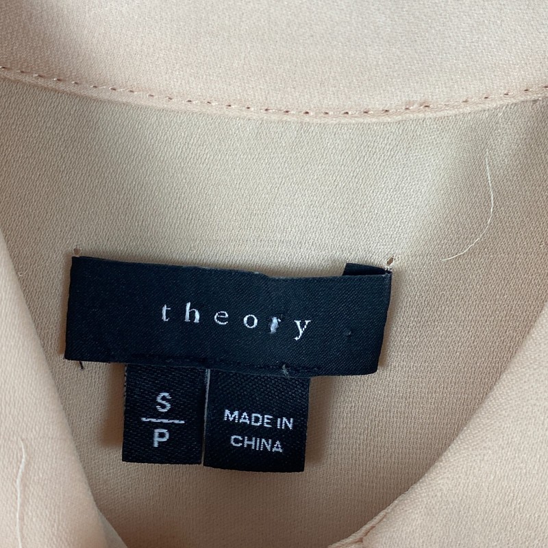 Theory Silk Blend Durlia Button Up Shirt Size Small Soft Peach Sheer Long Sleeve gallery