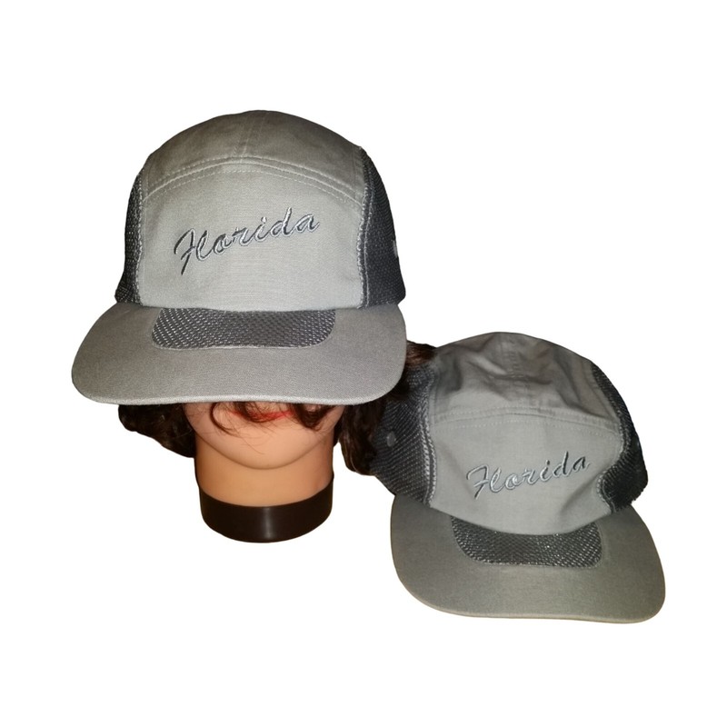 Florida Embroidered Mesh Fishing Strapback Hats Gray Casual Outdoors