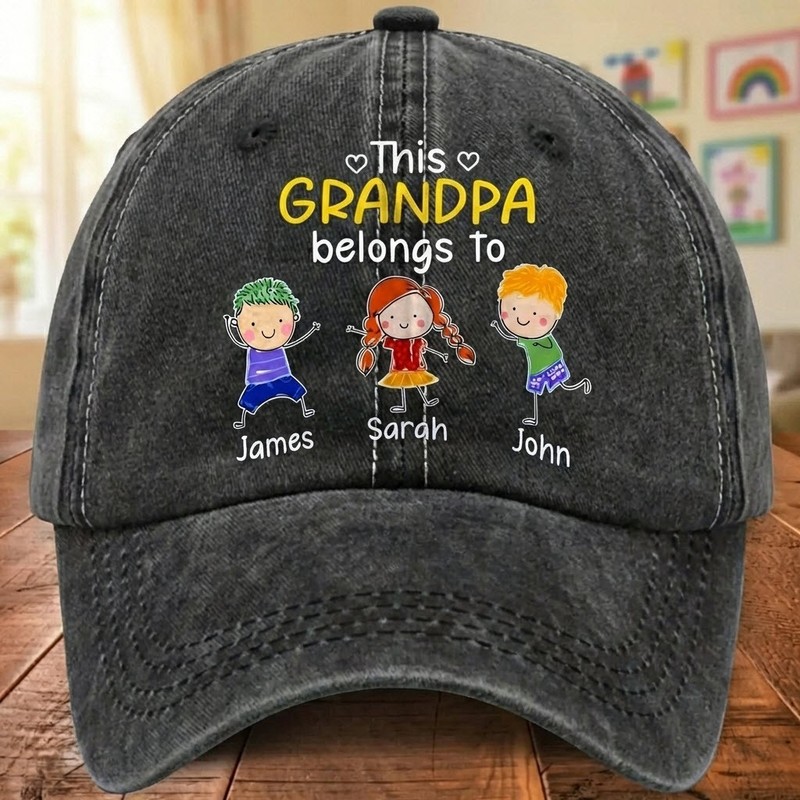 Personalized This Grandpa Belongs To Denim Hat Custom Grandkids Fathers Gift Dad