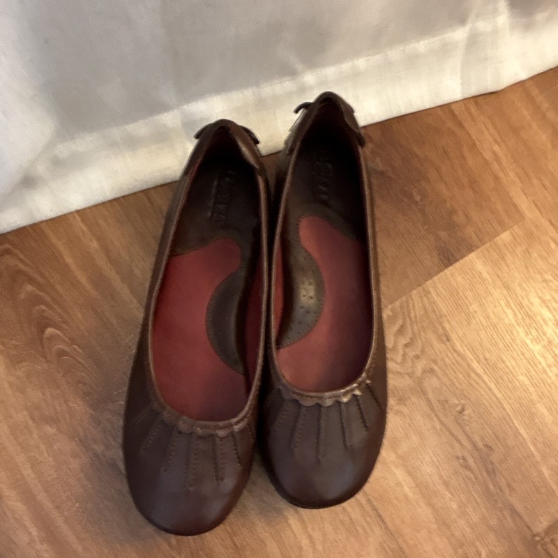 Born Brown Leather Cushioned Comfort Ballet Flats Round Toe Women's US 8 EU 39 gallery