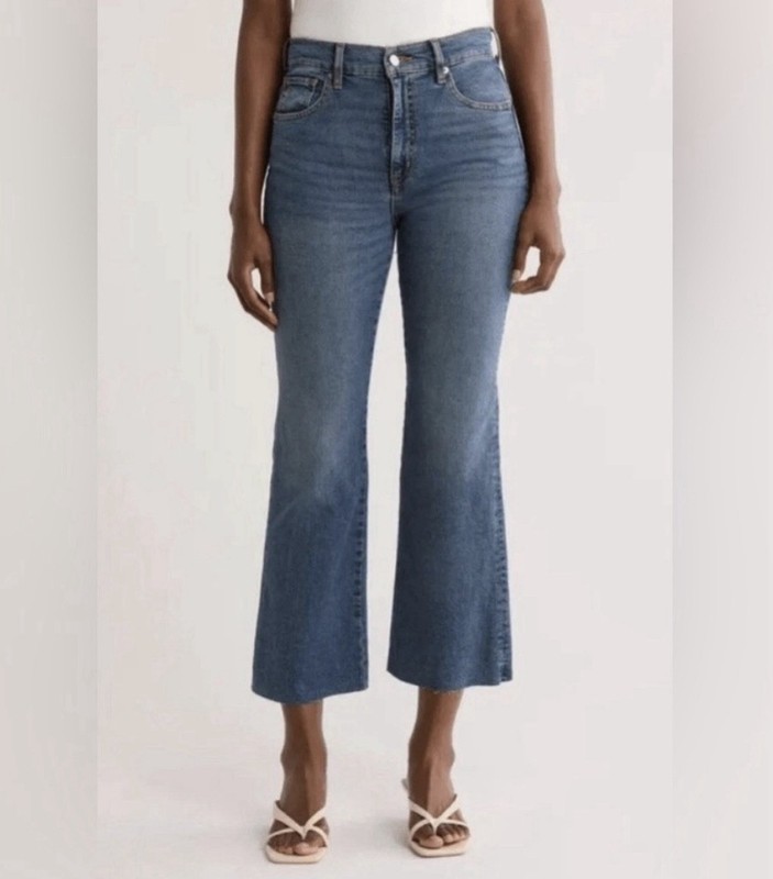 Etica Anthropologie Anya High Rise Modern Flare Cropped Jean Raw Hem Sz 29 NWT