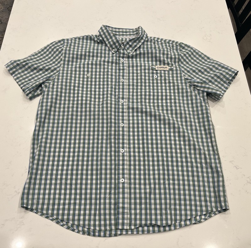 Magellan Fishing Shirt Men’s XL UPF 15 Vented Classic Fit Short Sleeve Plaid