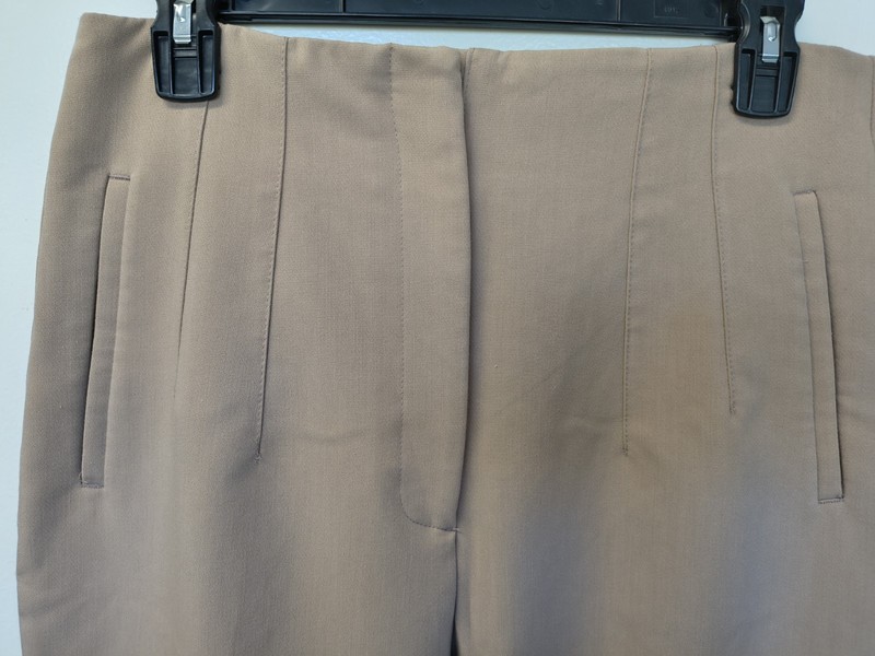Zara Women’s Large Beige Solid Flat Front Dress Pants Zip Hook & Eye L gallery