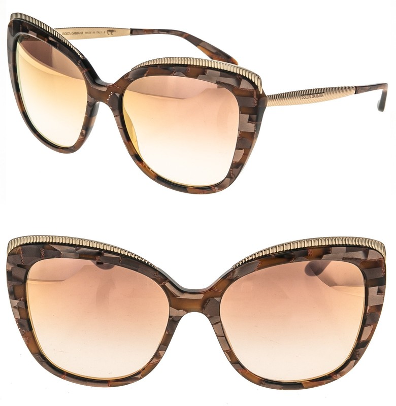 DOLCE & GABBANA DG4332 GROS GRAIN 4332 Rose Gold Brown Pearl Mirror Sunglasses