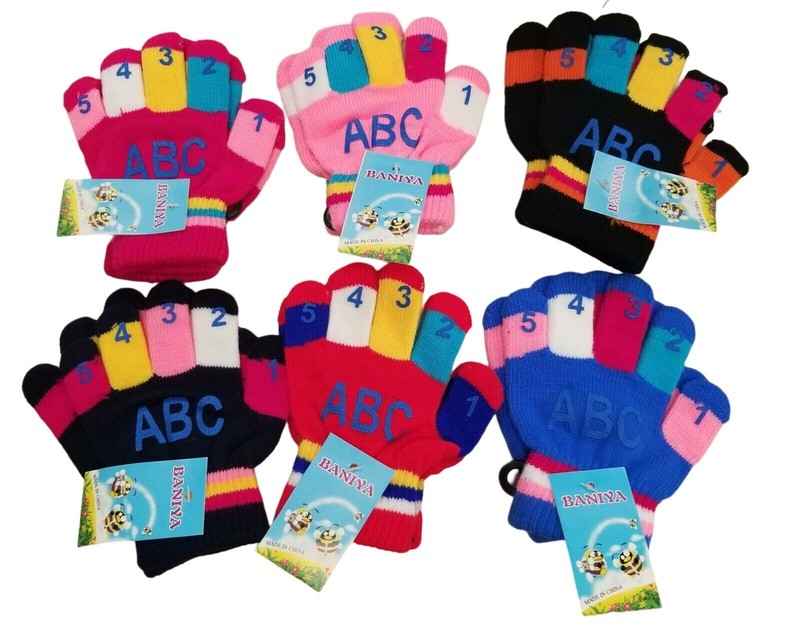 KIDS Magic Gloves w/ ABC’s and 123’s- Various Colors – 6 PAIR