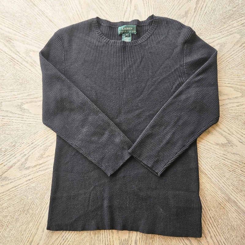 Lauren Ralph Lauren Ribbed Sweater Womens Medium Black Merino Wool Cotton 90s
