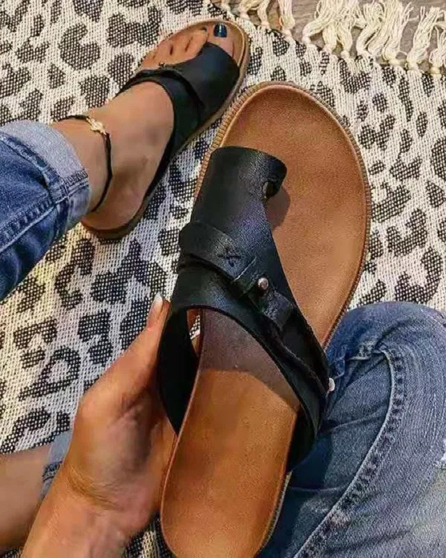 2025 Sandals for Women Orthopedic Bunion Corrector Slippers Leather Ring Toe