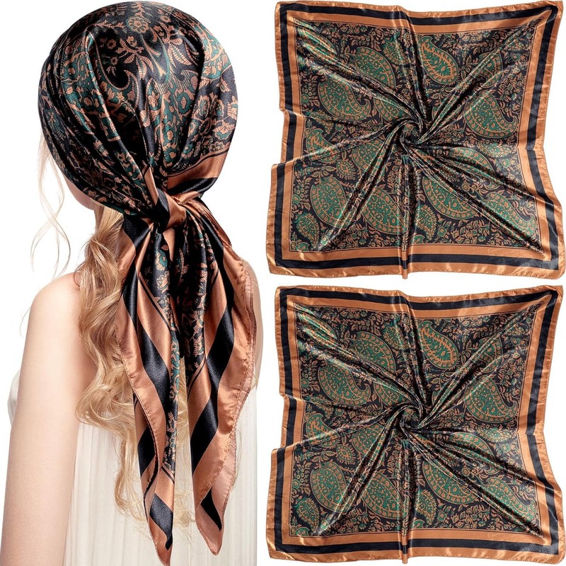 SATINIOR 35 Inch Silky Head Scarf 2 Pcs Large Square Neck Scarf Sleeping Hair Wr