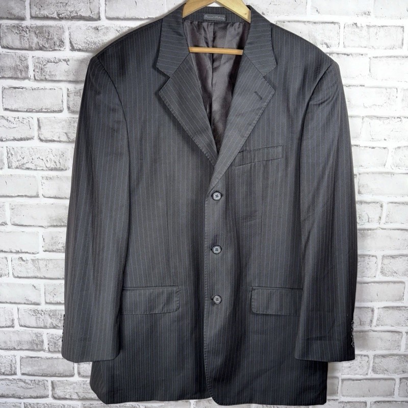 Guy Laroche Blazer Men’s 46R Black Sport Coat Striped Suit Jacket Wool Blend VTG