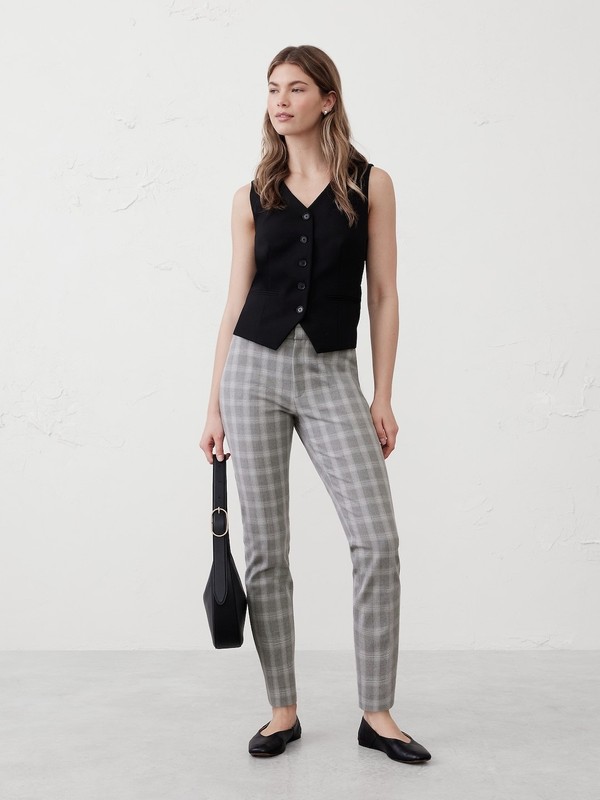 Banana Republic Women’s Slim Ankle Pants Gray Check Wool Twill Pockets 0