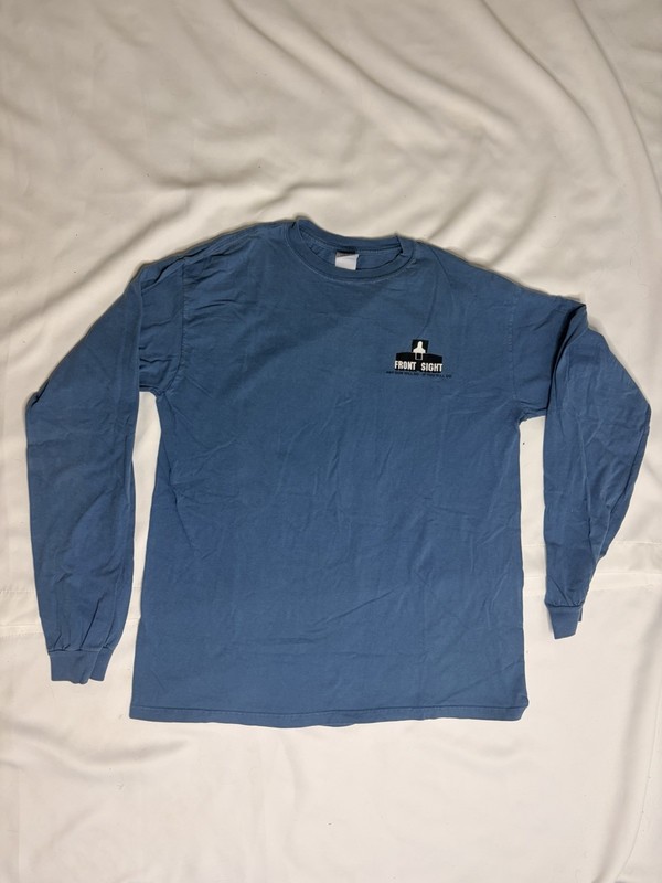 VTG Front Sight T Shirt “Any Gun Will Do” 90’s BLUE Size L Authentic Pigment