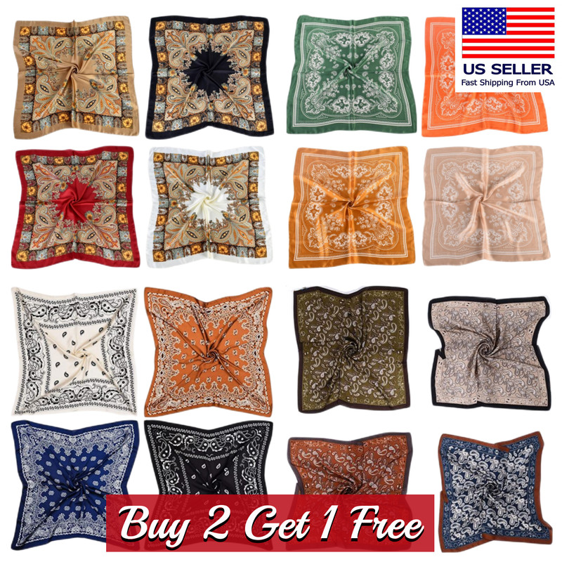 Square Satin Scarf Silk Feel Neckerchief Head Neck Wrap Paisley Bandanna 27″x27″