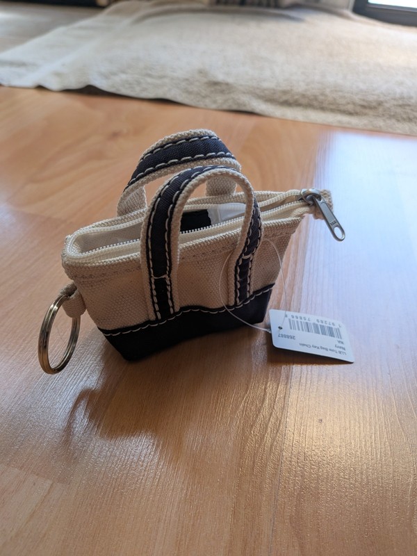 Lands End Canvas Tote Key Chain Mini Bag Charm Coin Purse Natural & Navy gallery