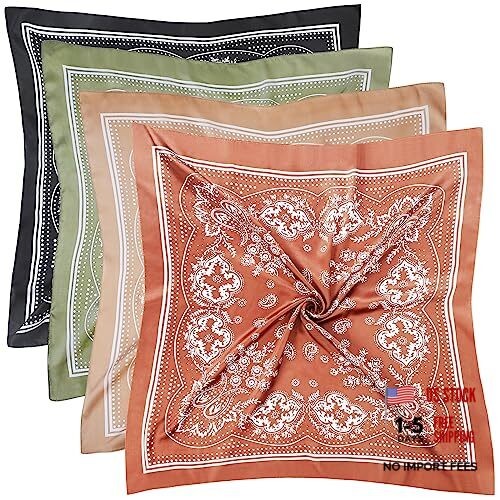 Fishinsea 4 Pcs 27.5” x 27.5” Satin Silk Head Scarf Hair Scarves Pattern 1