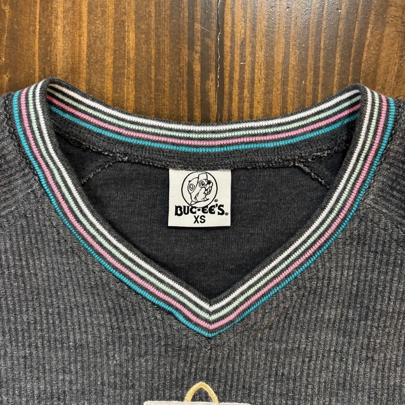 BUC-EE'S Sweater Womens XS Gray Ribbed V Neck Holiday Beaver Graphic gallery