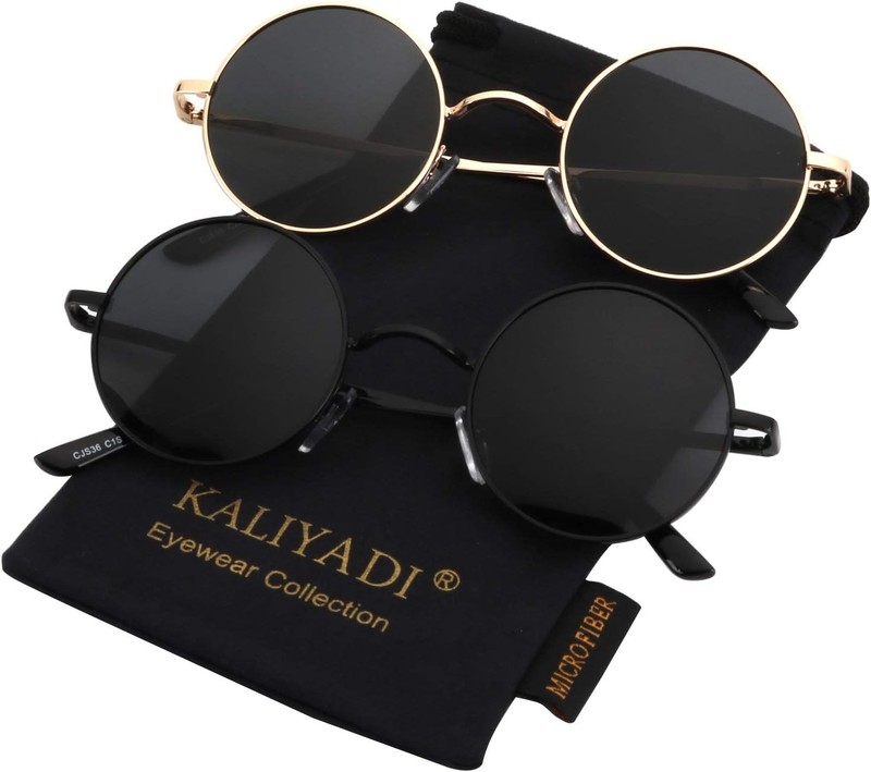 KALIYADI Round Polarized Sunglasses for Men Women Retro Metal Hippie Circle Styl
