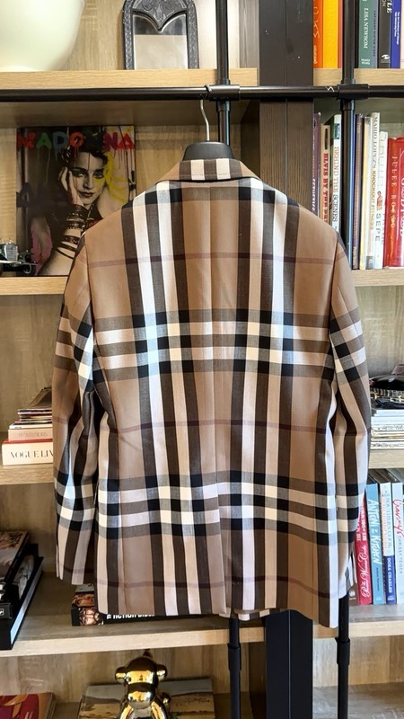 Burberry Men's Tan/Black/White Check Wool Tuxedo Blazer Notch Lapel 48R gallery