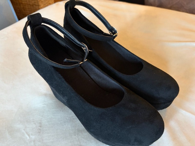 black wedge heels women crisscross platform pumps ankle – Bahrain