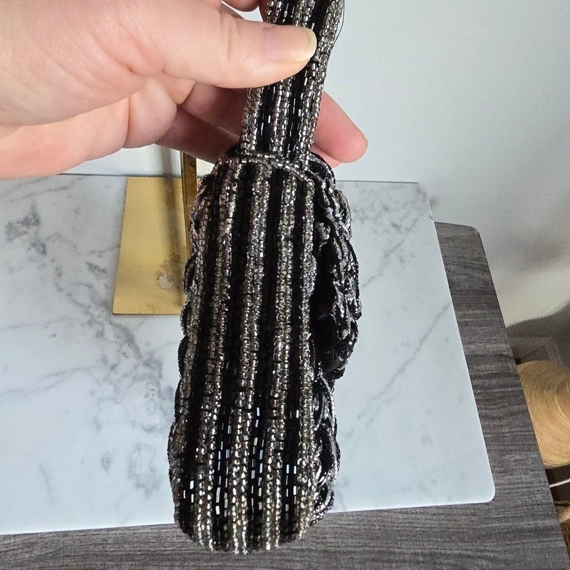 Anthropologie NEW The Fiona Black Metallic Beaded Crochet Edition Shoulder Bag gallery
