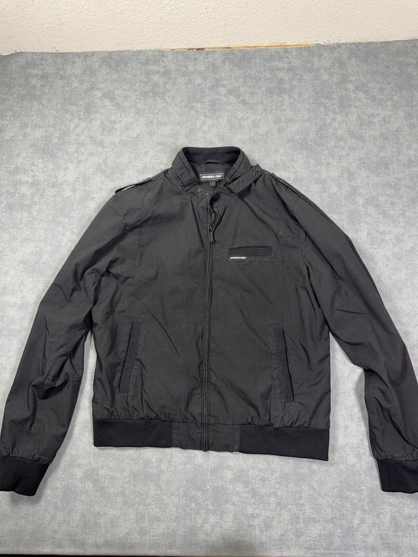 Members Only Jacket Mens Large Black Microfiber Bomber Full Zip Lined Pockets