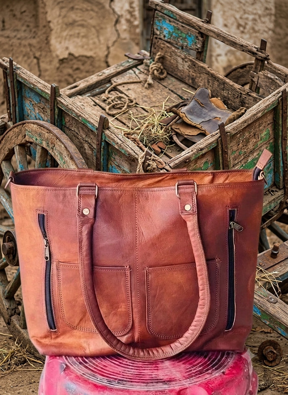 17X12 Inch Large Real Goat Leather Shoulder Bag Tote Shopping Brown Women’s bag