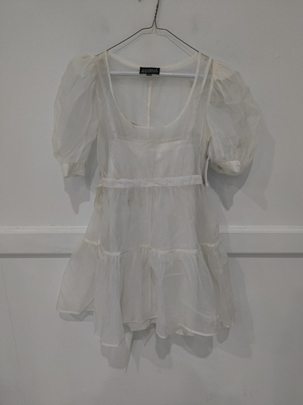 DEFECT Danielle Bernstein Womens Ivory Sheer Belted Dress Size S $99 A399