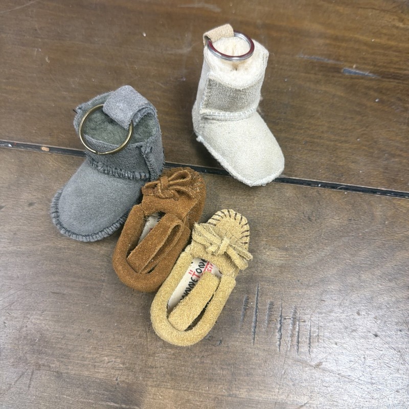 2 Ugg Boot Key Chain Purse Bag Charm Chestnut Mini and 2 Minnetonka moccasin