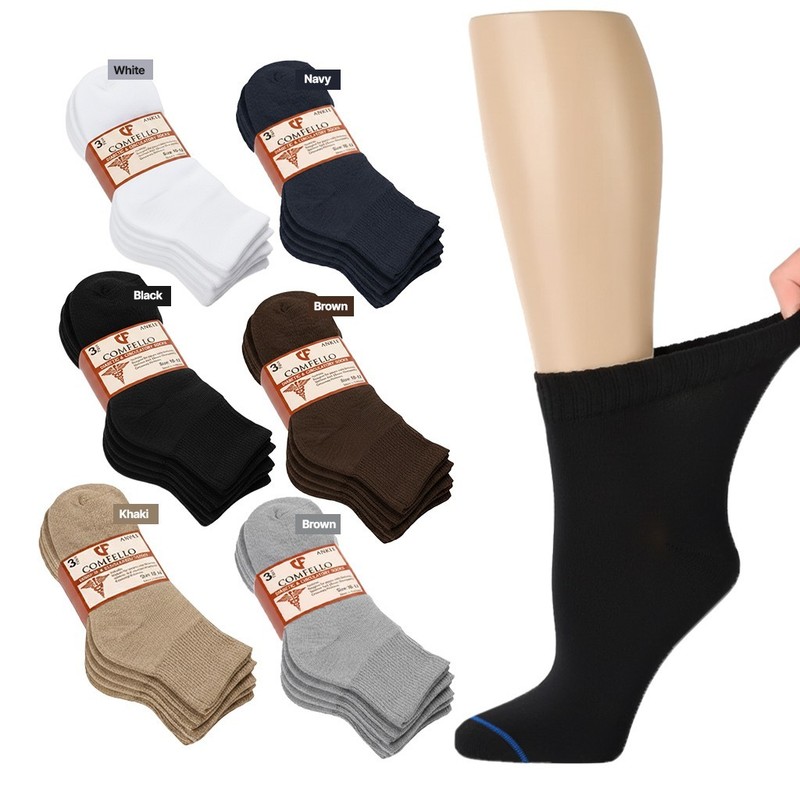Diabetic Quarter Ankle Socks Non-Binding Circulatory Cotton Mens Women Size 9-13 gallery