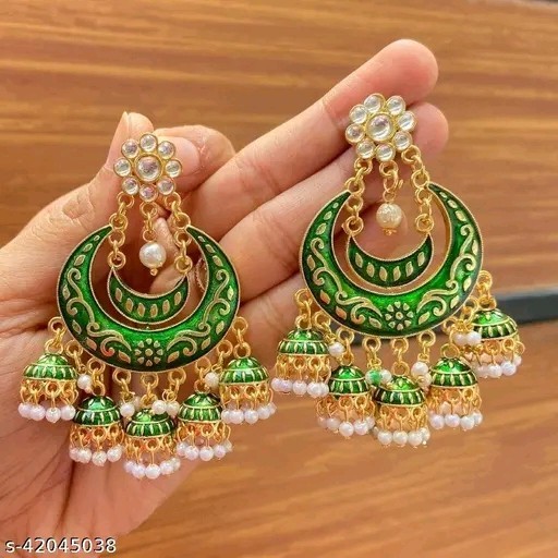 Kundan Jhumka Earrings Jewelry Set Bollywood Indian Gold Plated Style Jewelry