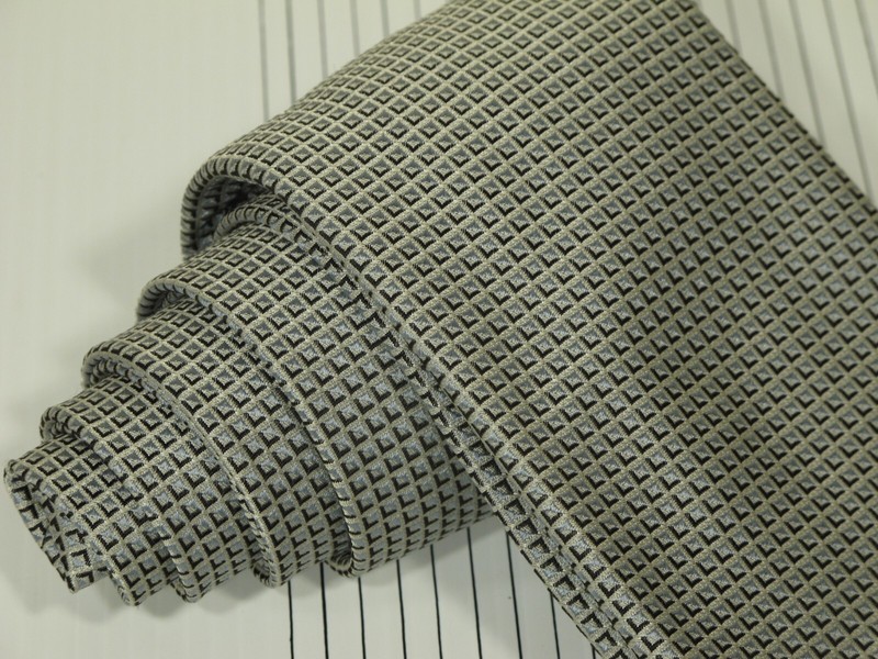 Trussardi Seven Fold Tie Silver Gray Mini Check Hand Made in Italy 57 x 3 5/8
