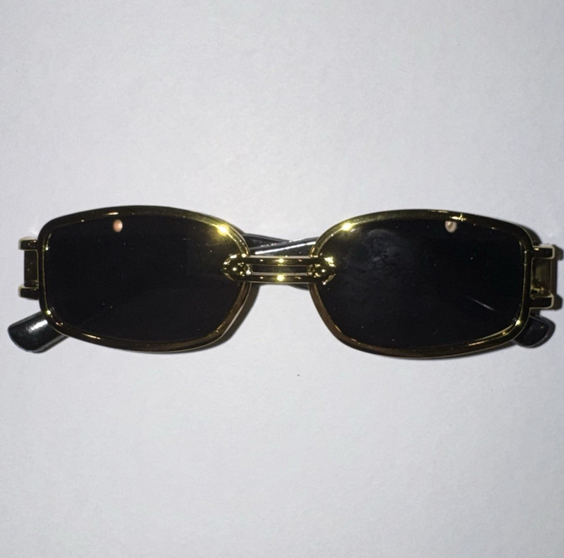 Men’s Gold Metal Rectangular Sunglasses w/ Black Tinted Plastic Lenses