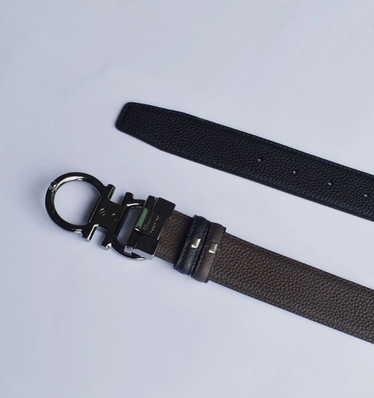 Ferragamo Reversible Adjustable 120cm Belt Gunmetal Horseshoe Buckle Men gallery