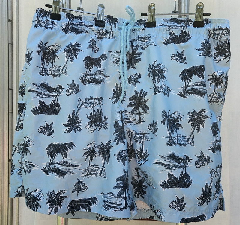 George Mens Swim Trunks Blue/Navy Tropical Drawstring Lined L 36-38