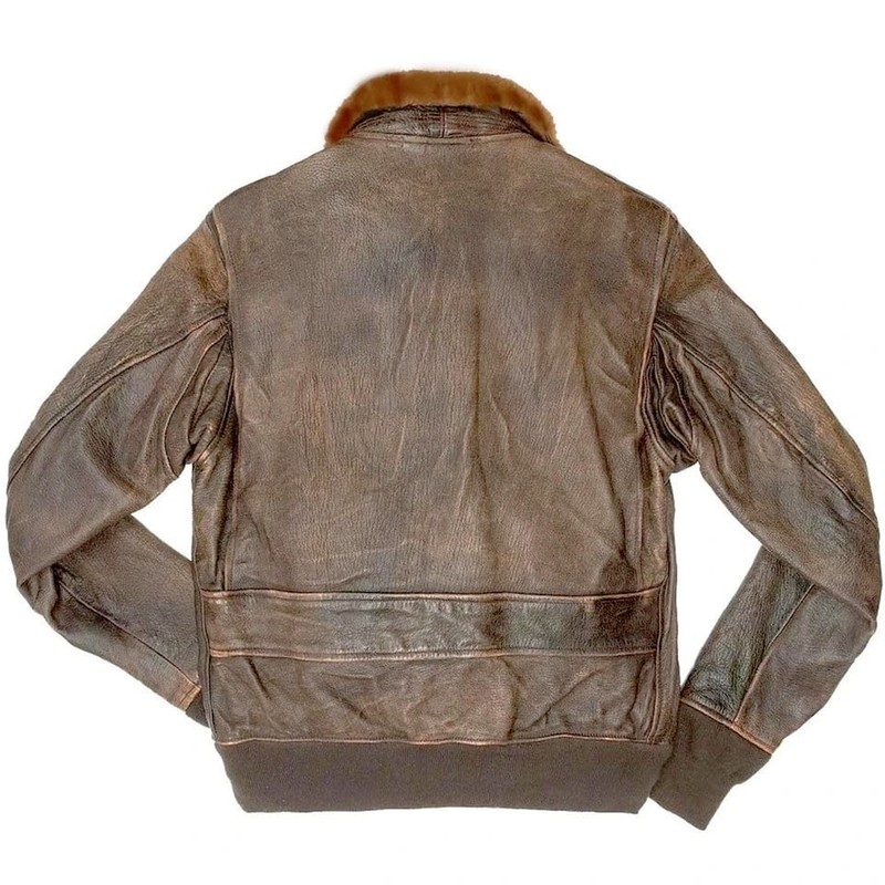 Mens Aviator Navy G-1 Flight Jacket Real Brown Distressed Leather Bomber Jacket gallery