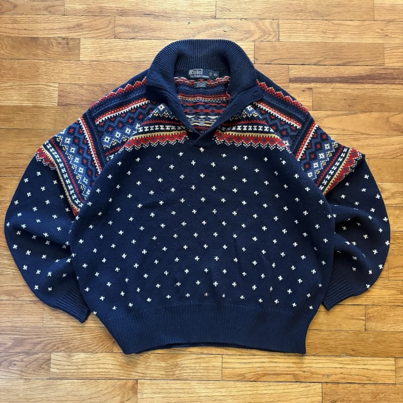 Polo Ralph Lauren Vintage Fair Isle Toggle Neck Sweater Men’s Size XL