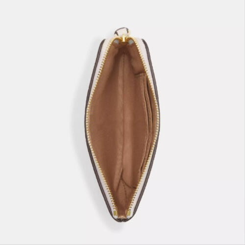 COACH Corner Zip Wristlet In Pebbled Leather Light Khaki Chalk NEW w/TAGS $88 gallery
