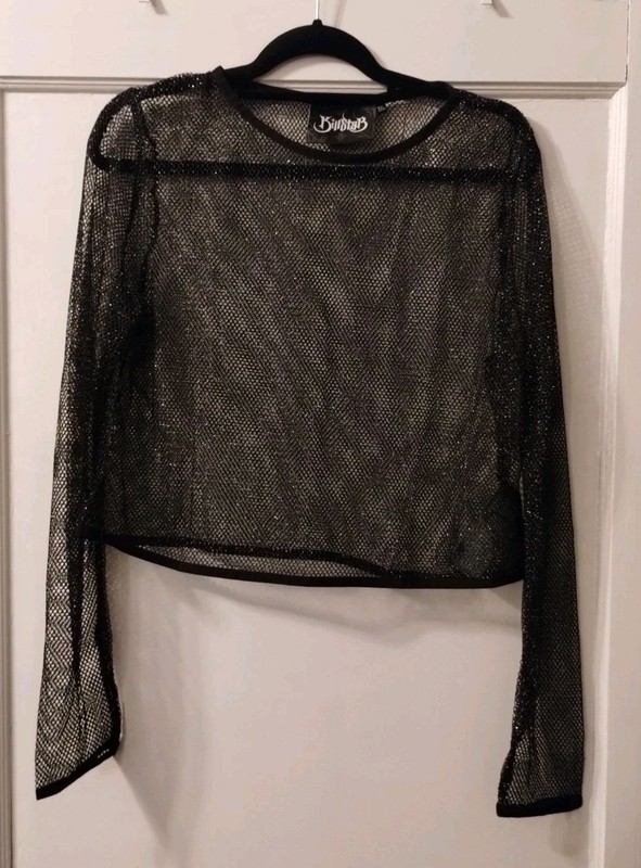 Killstar Hellia Fishnet Glitter Crop Top 3XL