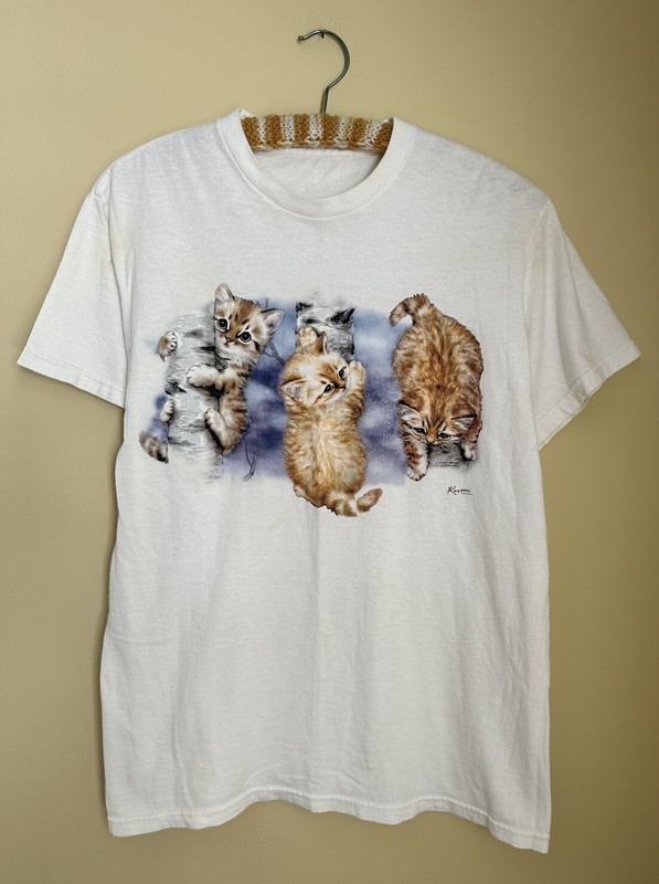 Vtg 80s 90s Cats Kittens T-shirt Glitter Kayomi Harai Y2K Cute Kitschy M L
