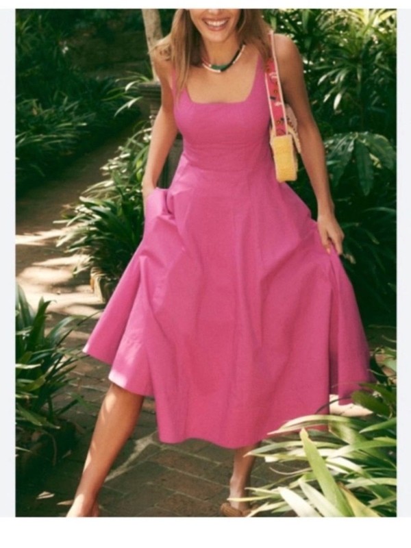 STAUD WELLS COTTON POPLIN DRESS Pink Sz 4