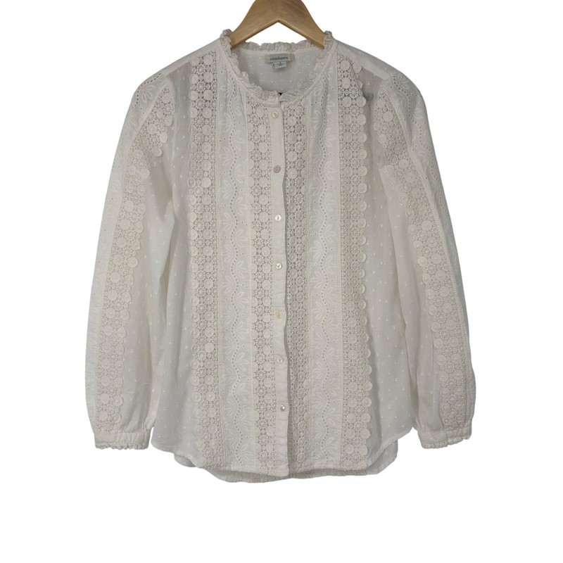 Sundance Lace Eyelet Swiss Dot Cottagecore S Blouse Ruffle Collar White Cotton