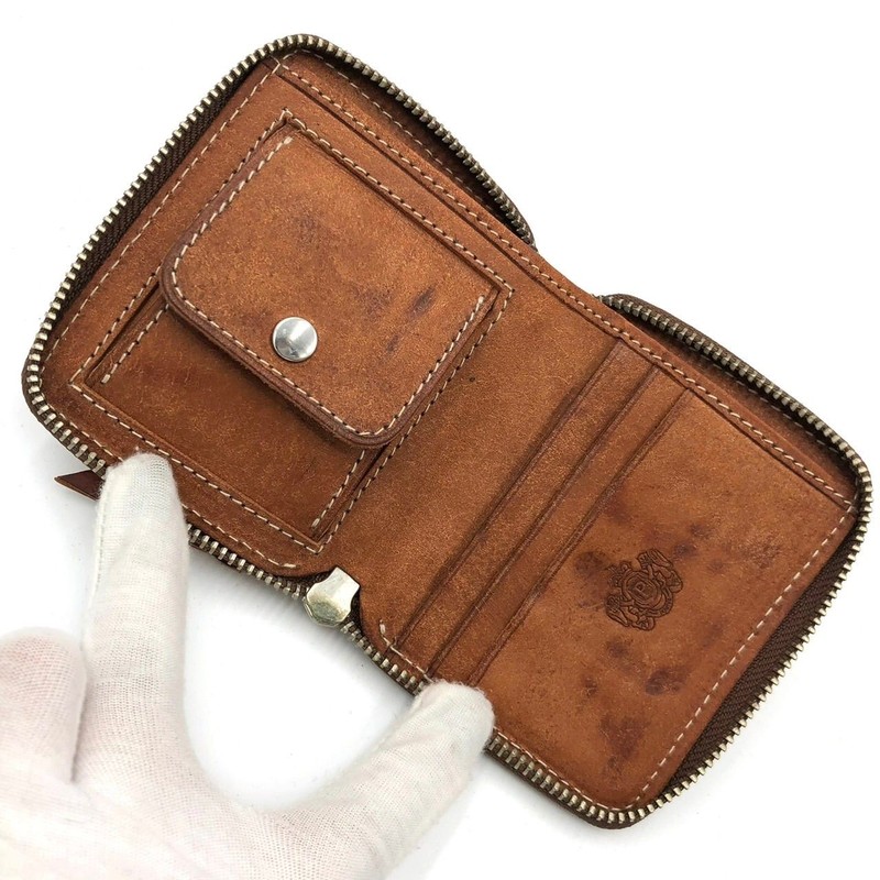 Porter Bifold Wallet Leather Brown Used 9x11cm Zipper L-Shaped gallery