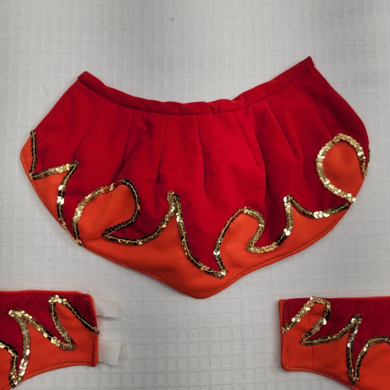 Handmand Red Orange Costume Accessory Set with Gold Sequins, Bottoms/2 Cuffs