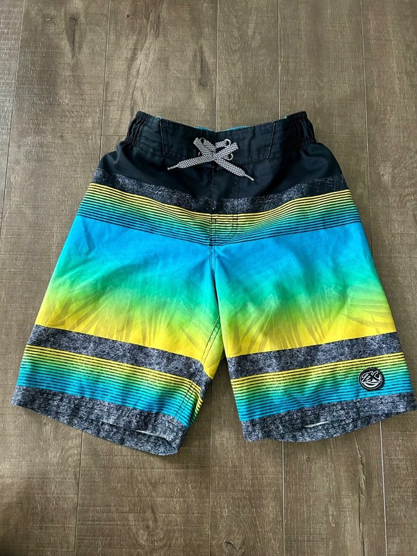 Kids Size 8 Swim Trunks Shorts Lining Inner Tie Blue Yellow Green Black Stripes