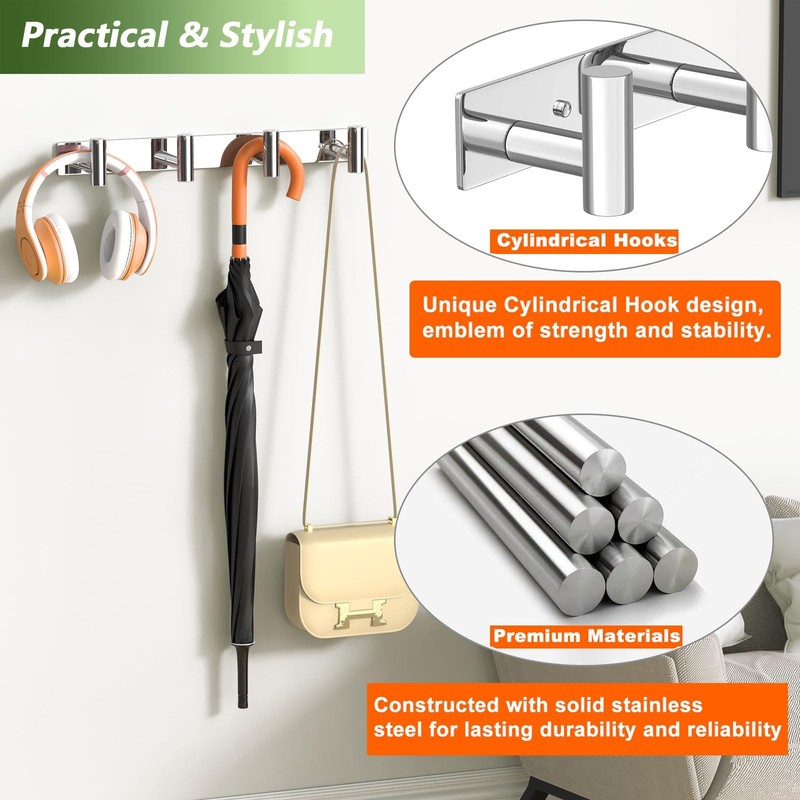 VINHOLD Wall Mounted Coat Rack with 4 Hooks - Heavy Duty Stainless Steel Hanger gallery