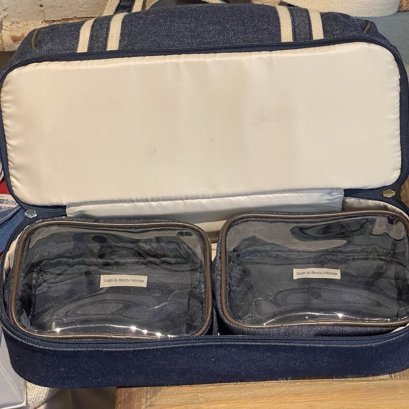 New Bath And Body Works Blue Denim Travel Bag 2 Cosmetic Cases Compartment Tote gallery
