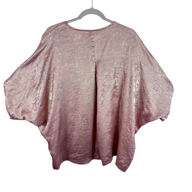 Umgee Women's Medium Pink Metallic Shine V Neck Dolman Sleeve Blouse Glam Party gallery