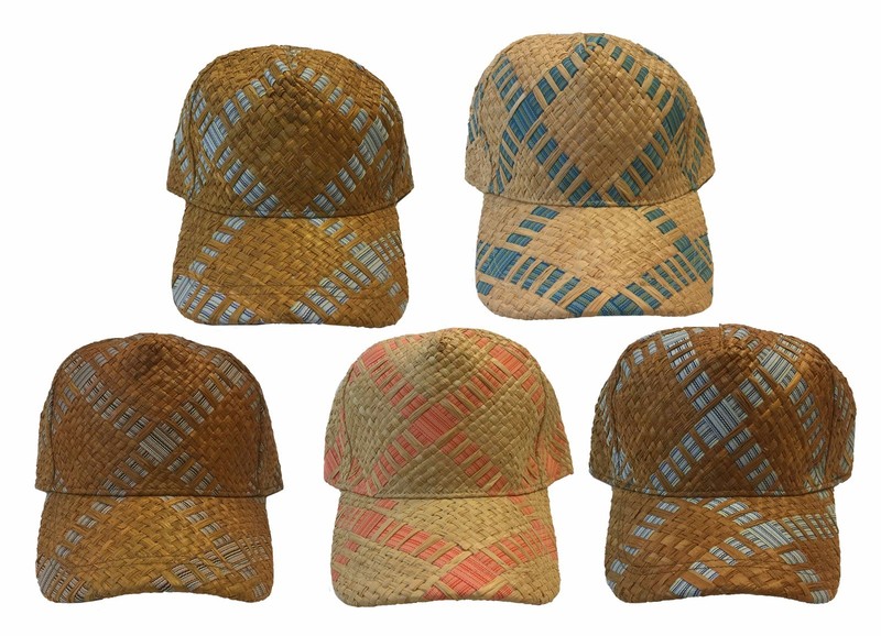 Straw Bamboo Look Trucker Baseball w/ Interwoven Gros Grain Ribbon Hat Cap
